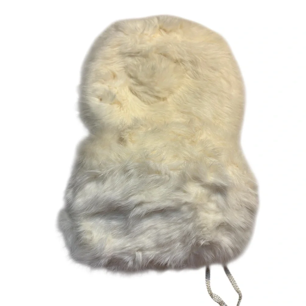 Vintage 1940s SET Rabbit Fur Kids Hat & Handwarmer Muff Cream White Collectible
